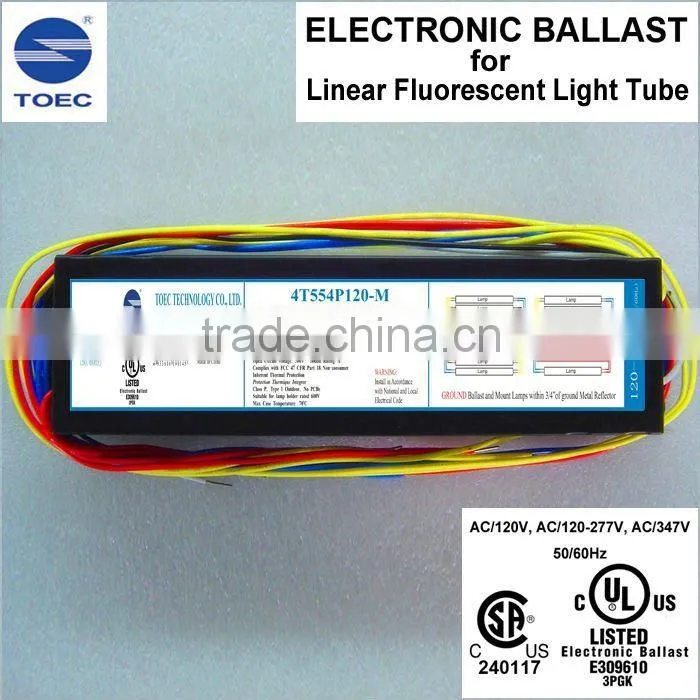T5 54W 120-277V 3 or 4 lamps Electronic Ballast, 5-year Warranty , cULus and CSA Certificated