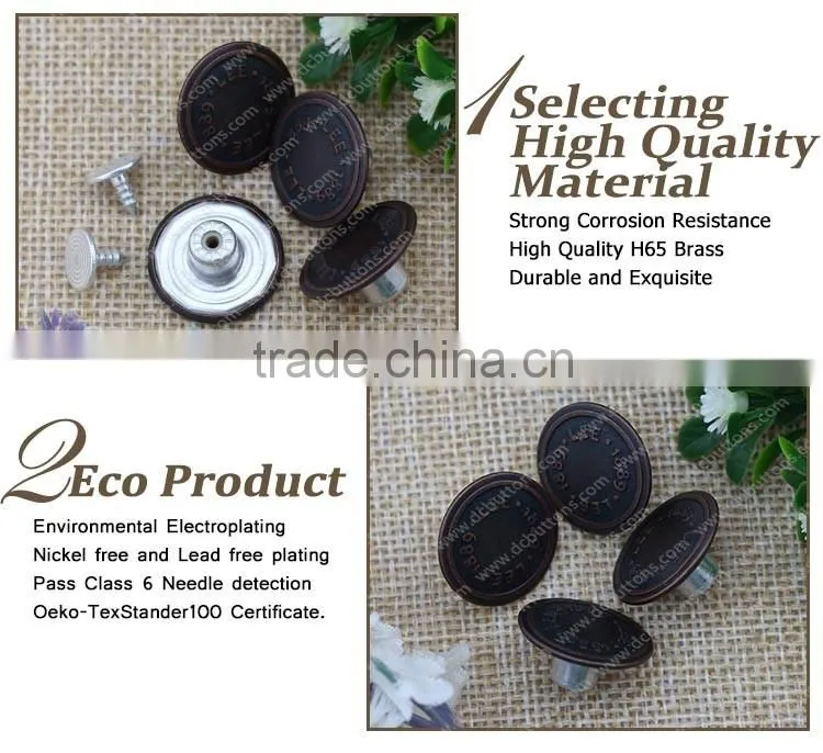 High quality embossed brand logo metal jeans button for button jeans