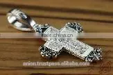 Silver Cross Mother God Pendant. Russian & Greek Orthodox Style.