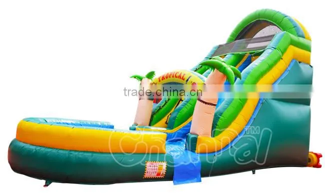 inflatable palm tree water slide, inflatable water slide pool, tropical water slide