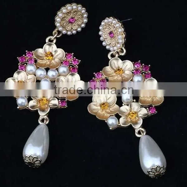 hanging indian flower tassel artificial pearl earrings