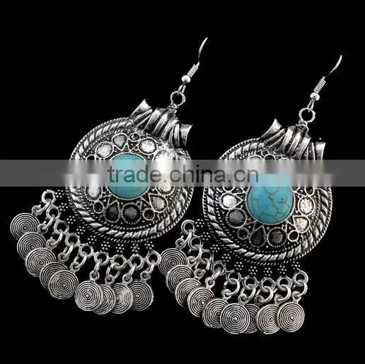 2016 Bohemian Fringed Leaves Tassels Vintage Turquoise Earrings