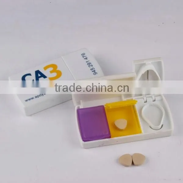 3 compartment Pill Cutter Custom Printed, 2 compartment for pill