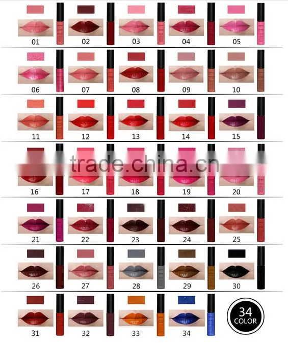 QIBEST 34color matte color longlasting lip gloss liquid lipstick cheap price