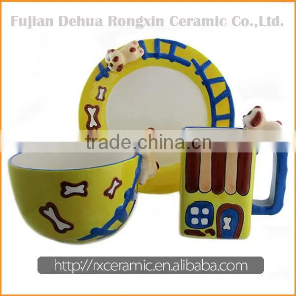 Made in china new ceramic dinner plate wooden dinnerware