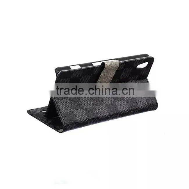 Grid Wallet PU Leather For Sony Xperia Z4 Case Cover