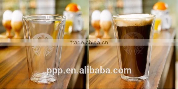 Cone-shaped glass cup/ starbucks double layer glass cup