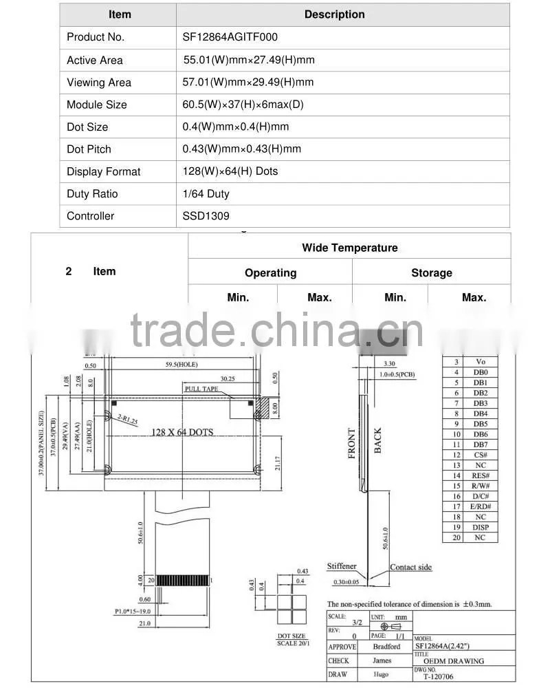 monochrome lcd panel with 128x64 oled display oled light panel for industrial application
