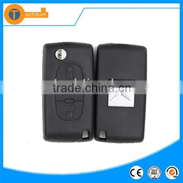 Trunk button flip remote key with logo,307/VA2 button remote key blank for Citroen C2,C3,C4,C5,C1 3 button remote key blank case