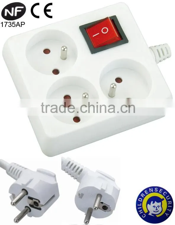 250V 13A French switch Socket 3 outlets with CE NF approved