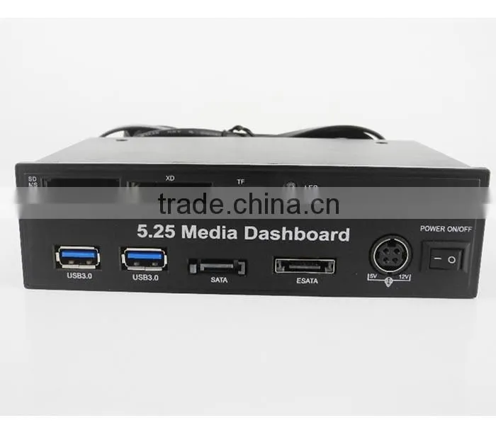 Black 5.25" Media Dashboard Front Panel PCI-E to USB 3.0 eSATA SATA card reader
