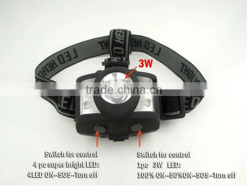 3W+4 Red LED Headlight Camping Headlamp Outdoor Emergency Head Torch Rubber Priting