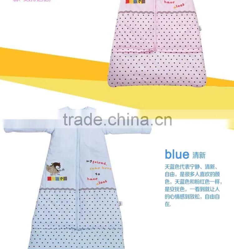 Children's 100% cotton baby sleeping bag detachable sleeve and detachable cotton fillings quilt for four seasons pink color