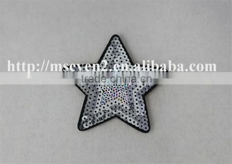new fashion white color custom star design sequin applique star pattern embroidery patch for jeans