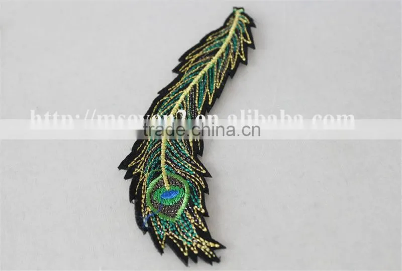 good looking green color applique embroidery design patch peacock feathers decoration garment