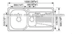 Satisfying service factory supply kitchen stainless steel sink with drainboard