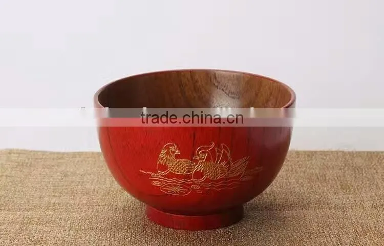 Red Chinese carved soup bowl