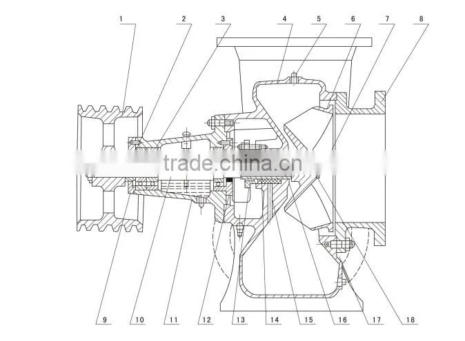 HW series bare shaft high volume low pressure water mixed flow pump