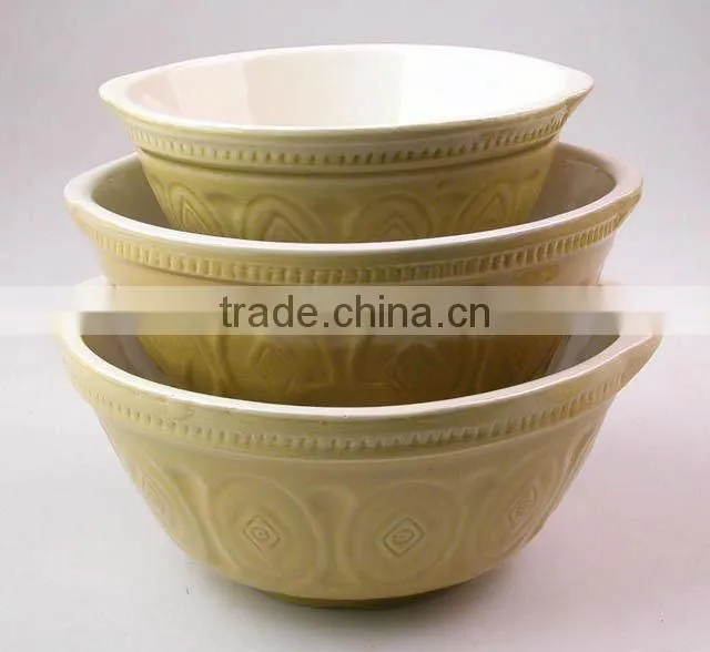 3pcs set Mixing bowl with solid color, Embossed design