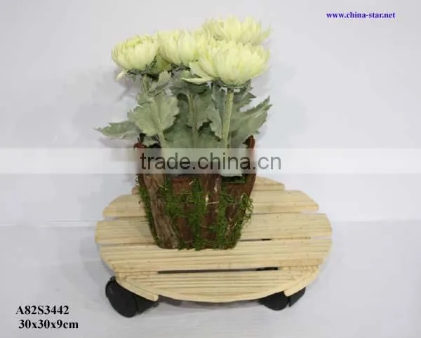 round wooden flower trolley
