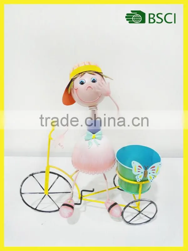 YS14344 metal crafts for garden decoration flower pot with a bicycle