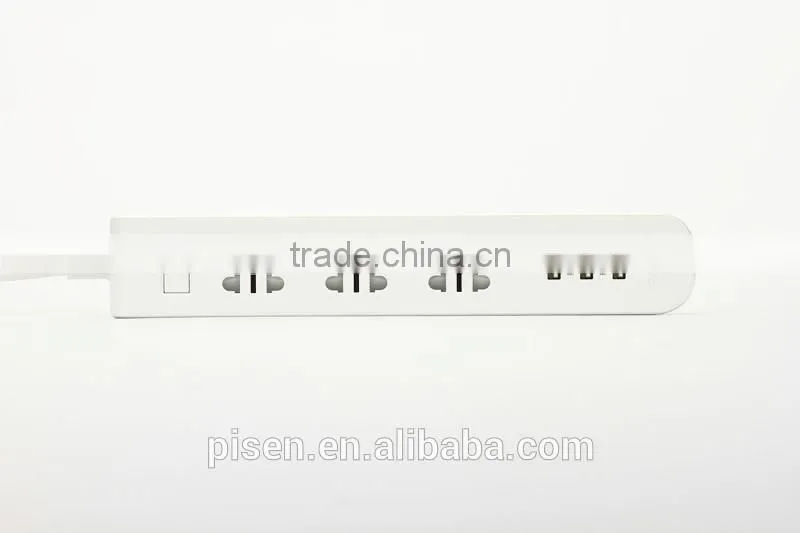 Pisen 1.8m 6ft Cable Fast Charging 3 Outles Power Strip With 1A 2.4A 2.4A 3 USB Charger