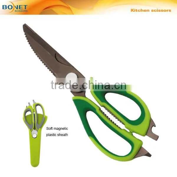 SKI0002 8-1/4" high quality non-stick color coating kitchen scissors