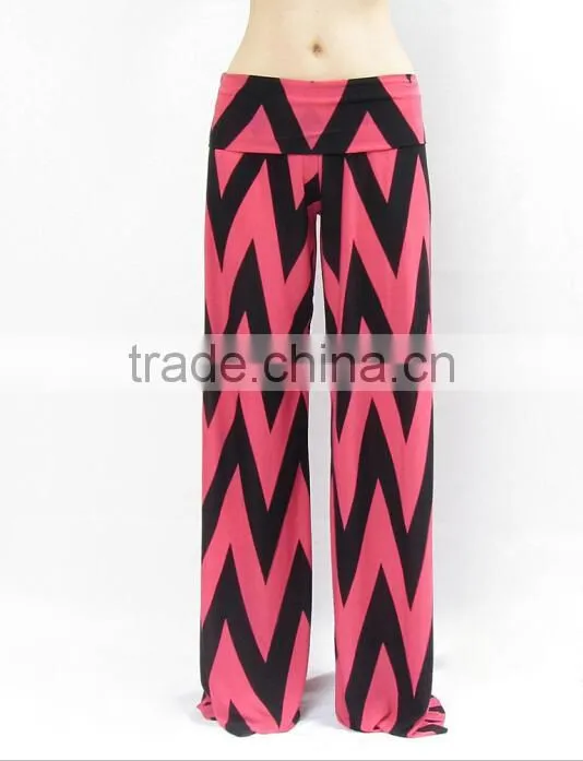 Women's plus size high waist trouses ,chevron zigzag print loose palazzo wide leg pants