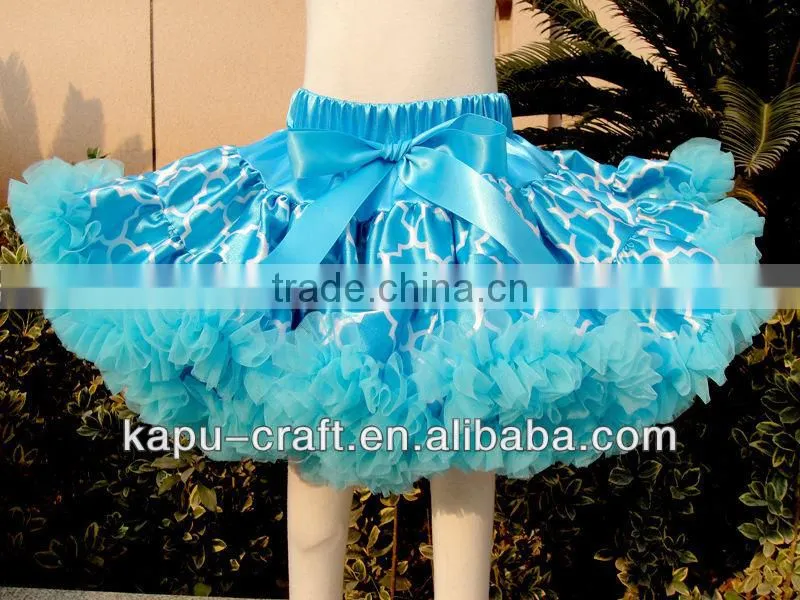 Fluffy yello Four Leaf Clover printed petty skirts with grey ruffles