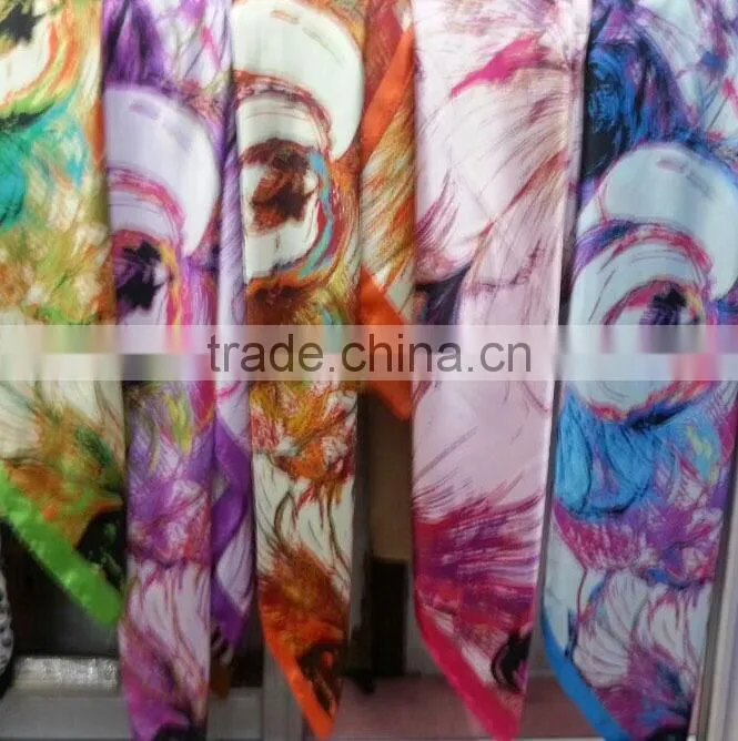 Fashion print classic floral square cheap satin shawl