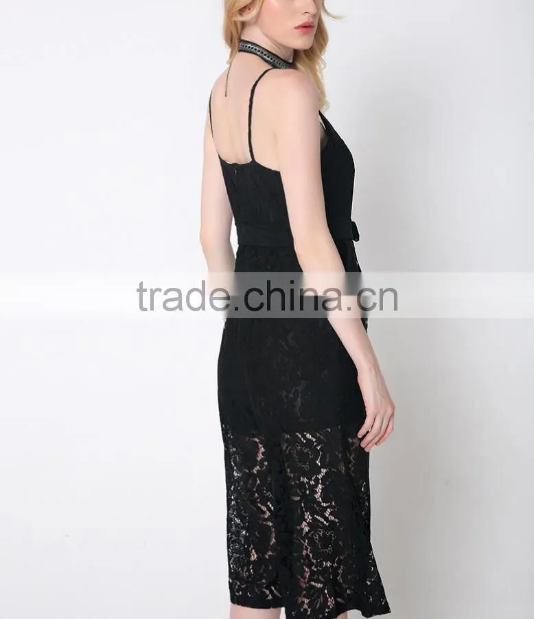 M783 D.Y fashion 2016 women gallus lace v-neck bowknot jumpsuit pants
