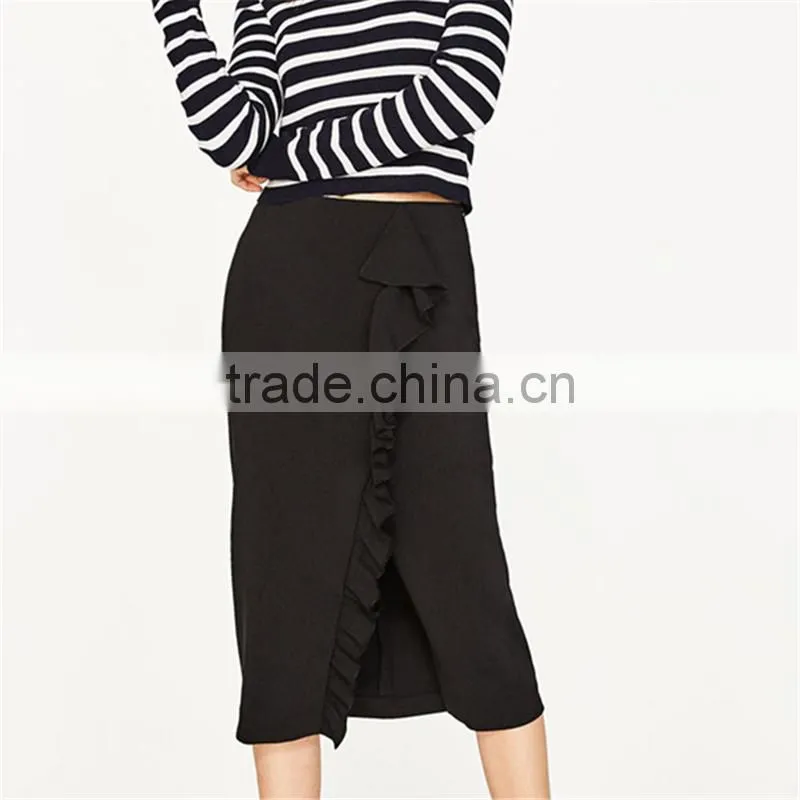 2017 hot sale young lady maxi pencil skirts with ruffles