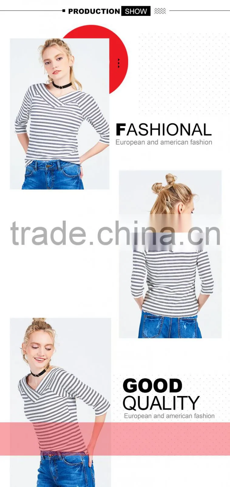 lady tight V neck pullovers stripe latest sweater designs for girls with high quality