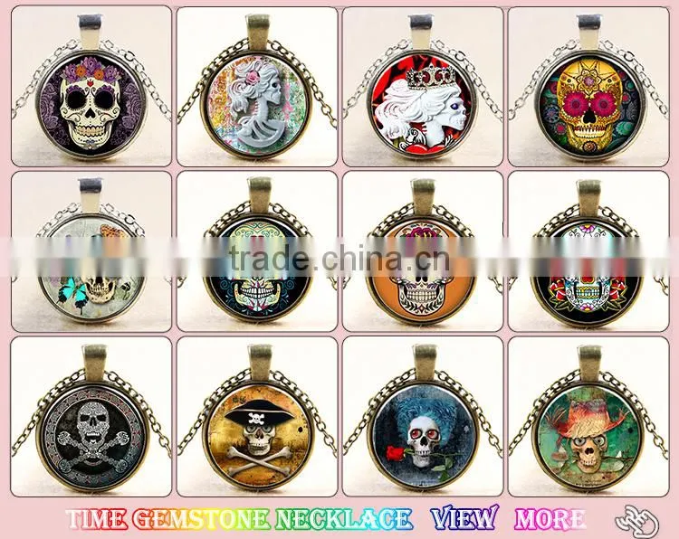 XP-TGN-S-145 Wholesale Diy Image Glass Round Charm Skull Dome Cabochon Necklace For Gift