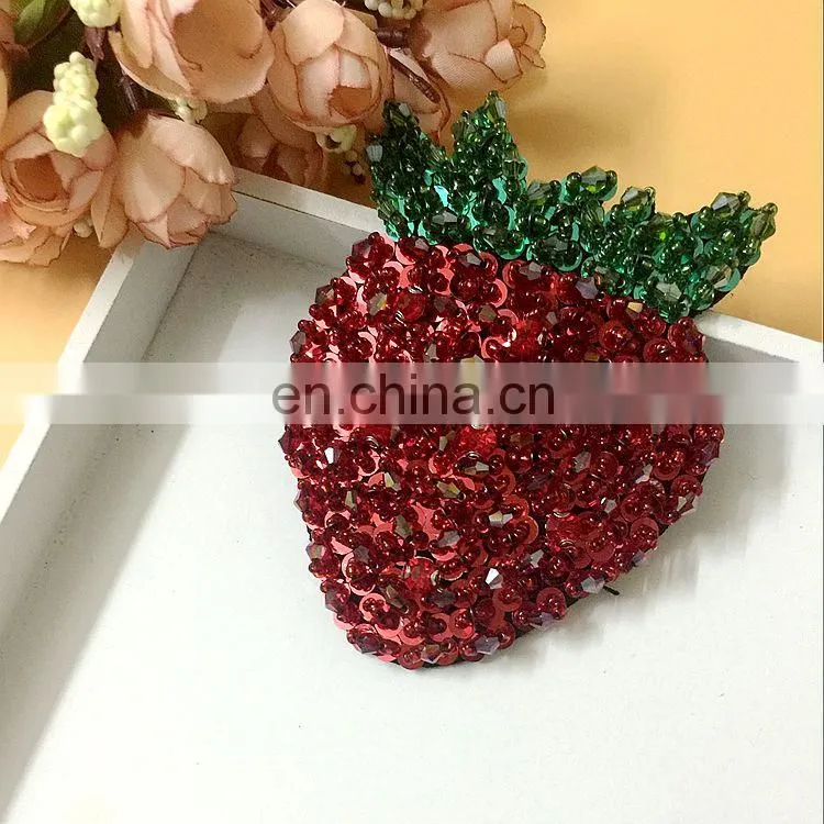 Handmade Heart Strawberry Cherry Beaded Rhinestone Patches For Clothing