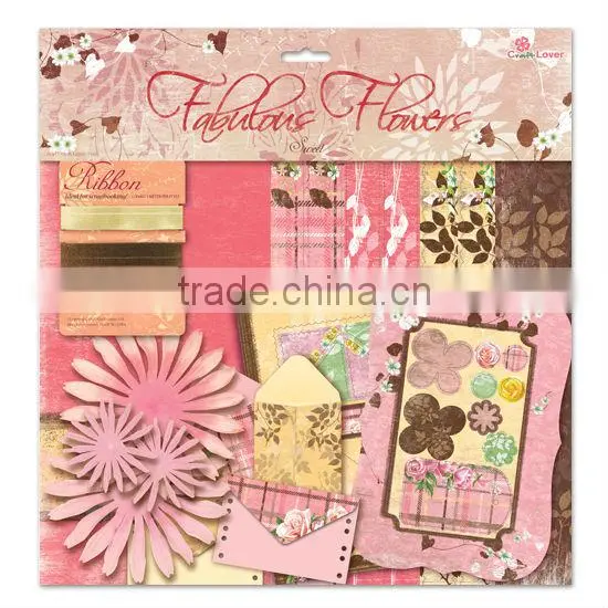 DIY Craft Set Green & Brown Lovely Fabulous Flowers Scrapbook Kit