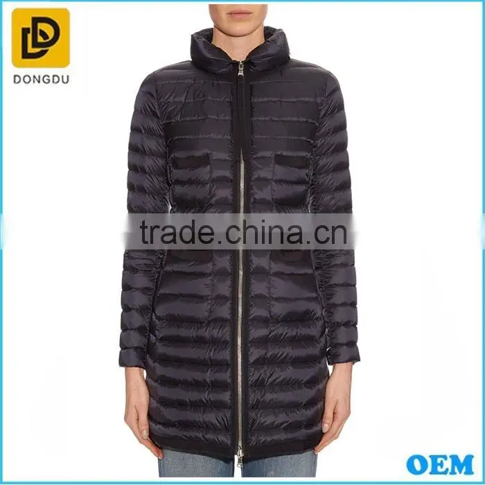 fashion black color long duck down jacket coat without hood