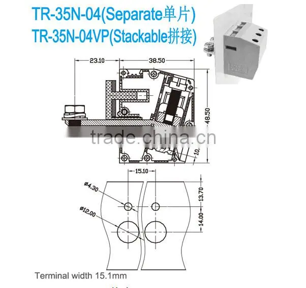 Feed Through Terminal Blocks with 15.10mm Pitch terminal block manufacturers