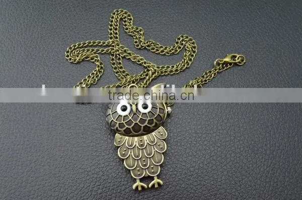 Cheap vintage OWL copper pocket watch with long necklace chain