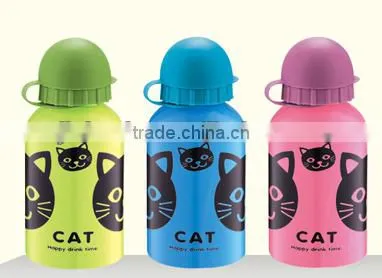 kids aluminum sports water bottle with round cap and cartoon printing