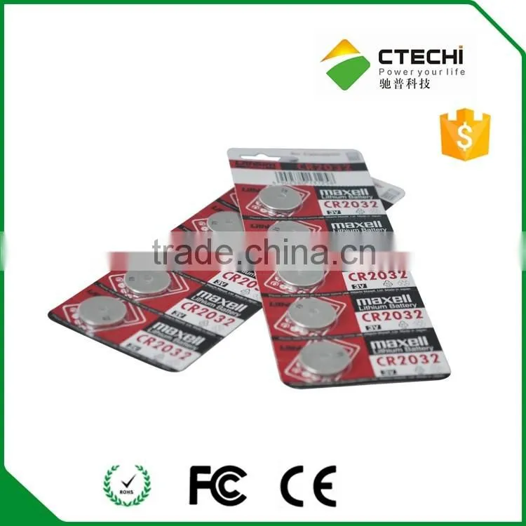 Maxell CR2032 coin lithium battery 3V with card/blister battery, 5pcs in a set