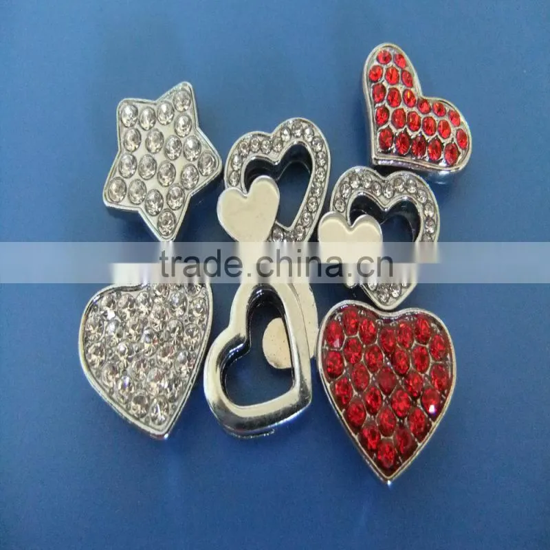 Compet Produce 10 mm Rhinestone Heart Slide Charms with Zinc Alloy Material