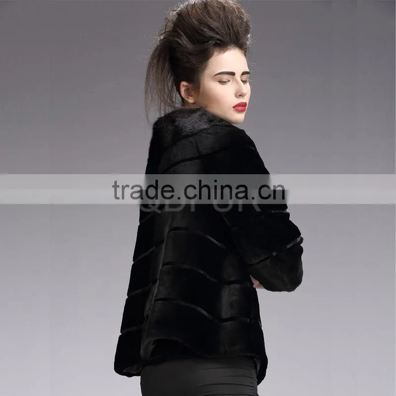 QD29224 Outerwear Wholesale Short Style Real Piece Rex Rabbit Fur Women Jacket