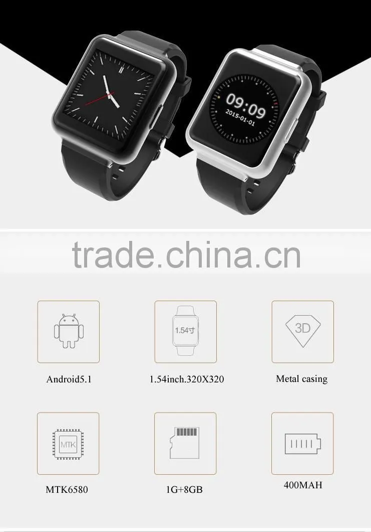 Newest Android 5.1 3G WCDMA 850/2100Mhz 3.0MP HD camera smartphone calling watch with GPS