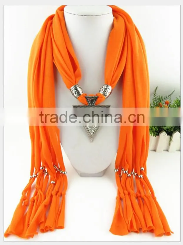 2015 Lovely new arrival hot selling ladies' scarf brand big cotton lady scarf Full diamond triangle alloy pendant jewelry scarf