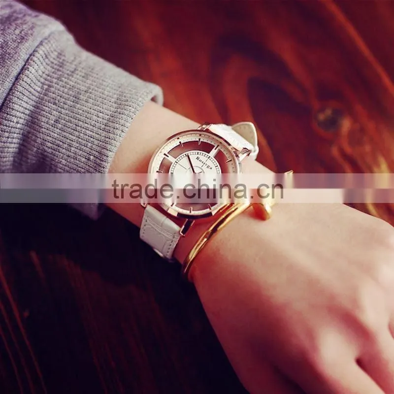 ROSIVGA Korean Transparent Hollow Skeleton dress Wristwatch men Women Watches Fashion Casual Leather Couple clock Dress Watch