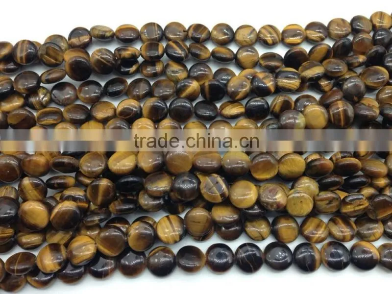 Whole Sale Price 10mm Yellow tiger eye Stone Flat Coin Beads