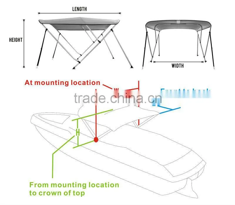 New UV Waterproof 600D Oxford Bimini 3 Bow Boat Top Cover