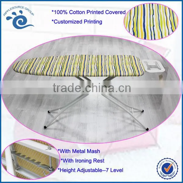 Hotel Office Home Use Large Space Covered With 100% Cotton Printe Adjustable Steel Mesh Ironing Board Hotel