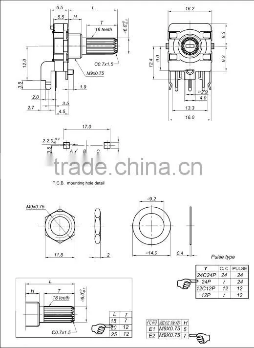 16mm horizontal type rotary encoder